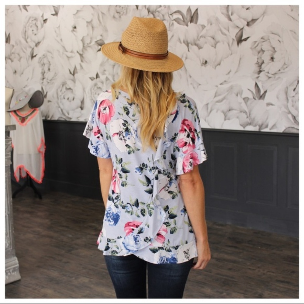 ❤️LAST ONE! Blue Floral Ruffle Tunic - Picture 5 of 5